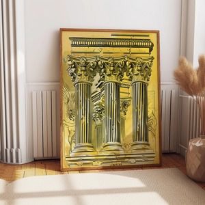 Golden Columns Art Poster - Classical Greek Architecture Wall Art